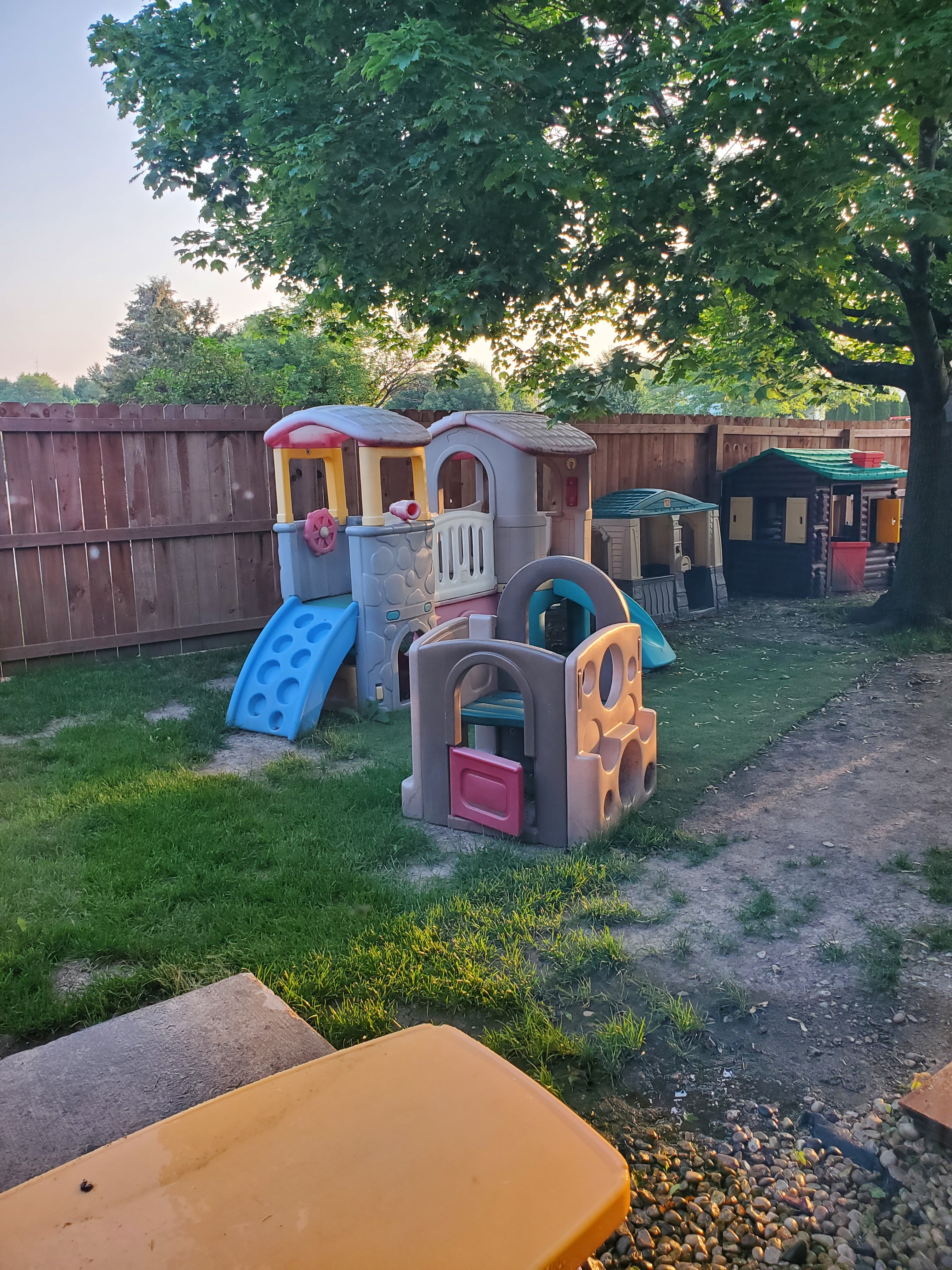 Outdoor playground with play structures